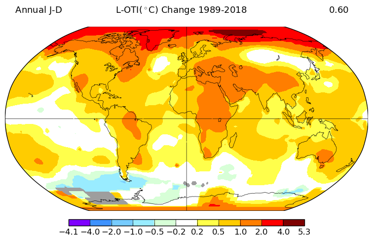 map showing temperature change